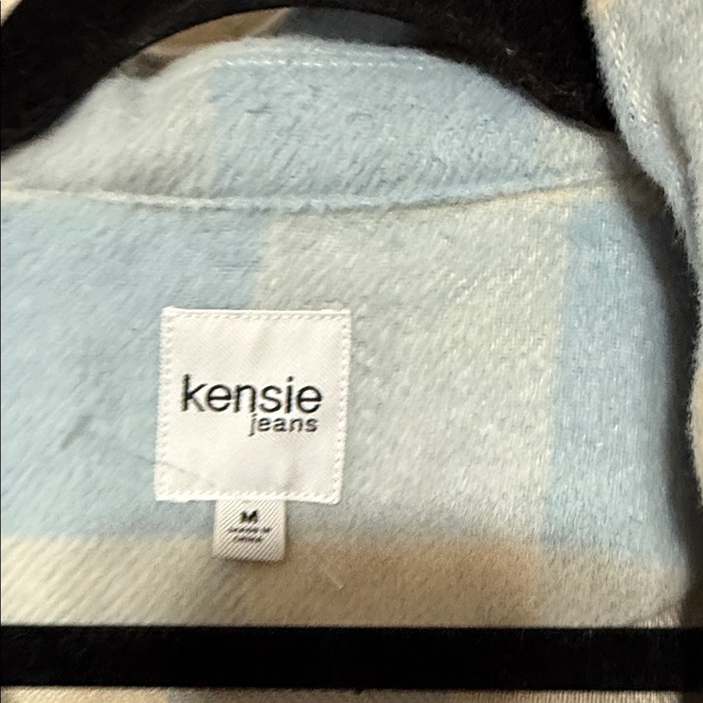 Kensie Jeans Womens Plaid Shacket Blue Cream Buffalo Check Shirt Jacket Medium - Picture 2 of 5